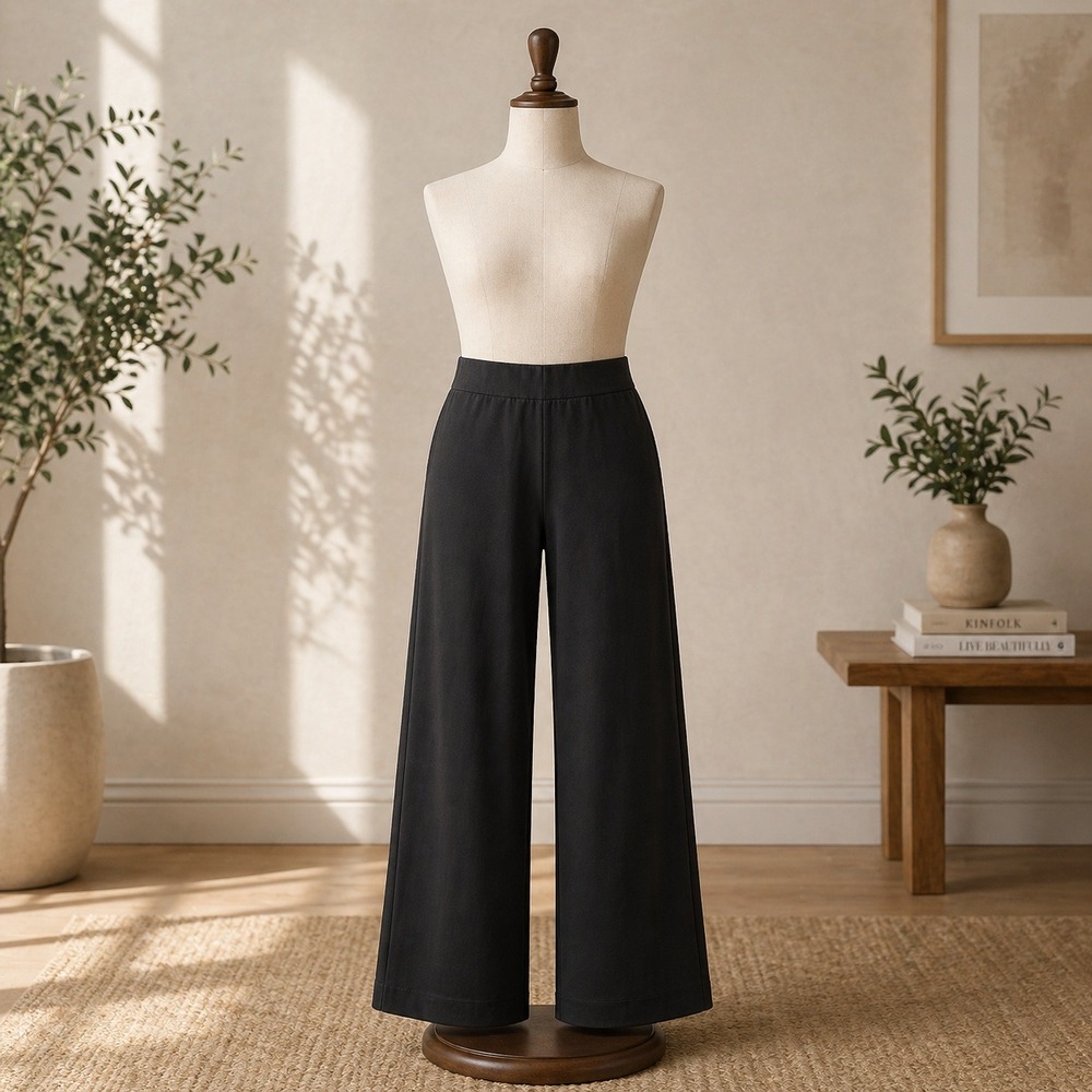 Susan Graver Weekend Womens Medium Black Wide Leg‎ Pull On Knit Pants